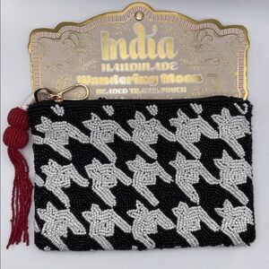 Wandering Moon Houndstooth Beaded Clutch